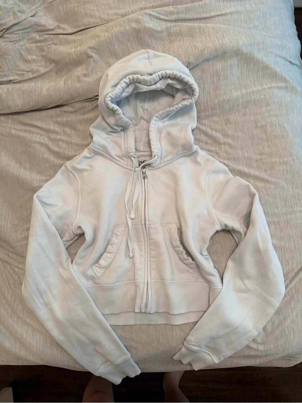 Hollister Cropped white Zip-Up Hoodie